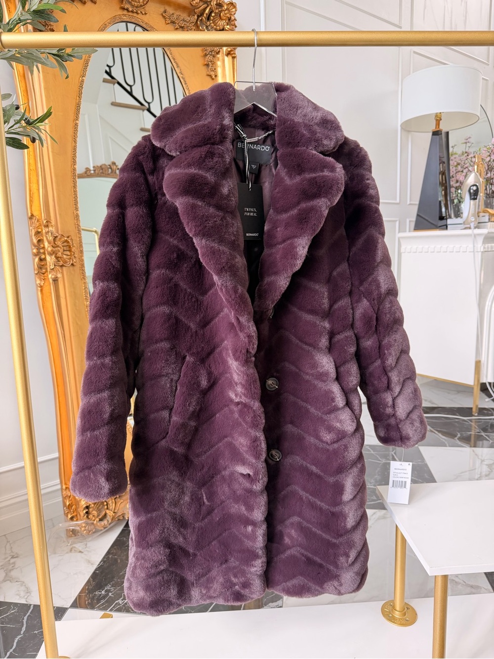 Bernardo Plush Faux Fur Teddy Coat in Plum
